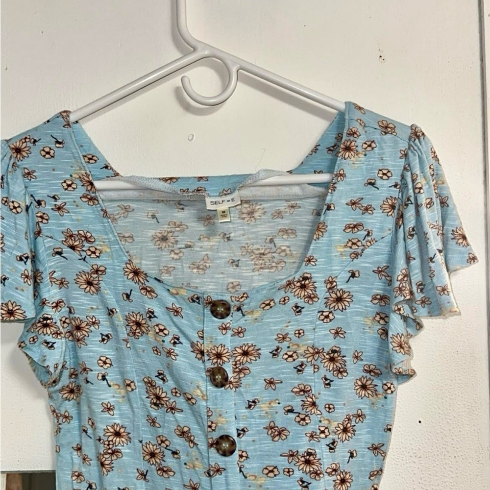 Macy's Blue Floral Button-Down Top
